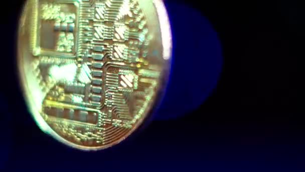 Macro Shots Crypto Currency Bitcoin Coins Rotating Seamless Looping — 비디오