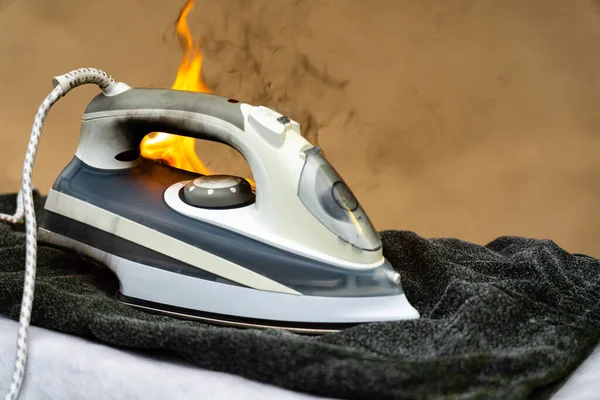Forgot Turn Electric Iron Ironing Clothes Careless Handling Electrical Household — Stock Photo, Image