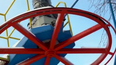 Lift cable pulley close up. Detail view of the rollers of a cable car.