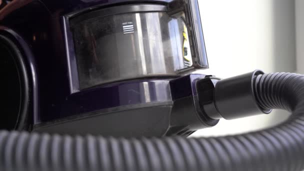 Vacuum cleaner in action. Dust fills the dust bag at the vacuum cleaner. Close-up — Stock Video