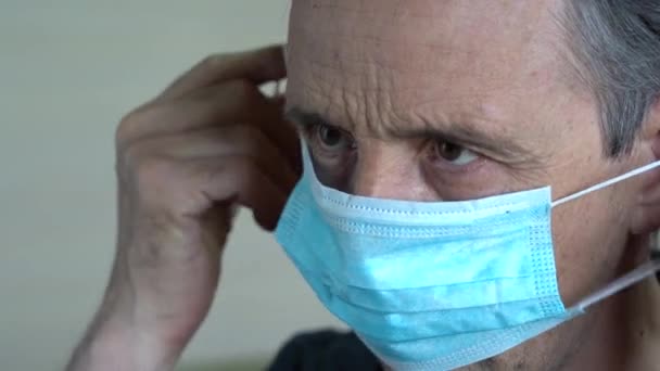 Masque Médical Retarde Propagation Une Infection Virale Une Personne Malade — Video
