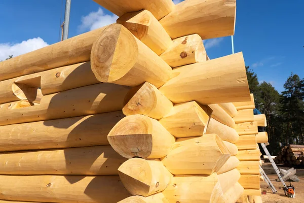 Wooden Log Cabin Built Soon Making Ethnic Log Houses Open — Stock Photo, Image