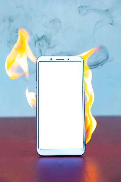 Flaming Smartphone Phone Blank Screen Burning Mobile Smartphone — Stock Photo, Image