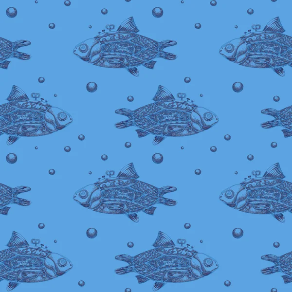 Grafische Muster Mit Fischen Stil Des Dampfpunks — Stockfoto