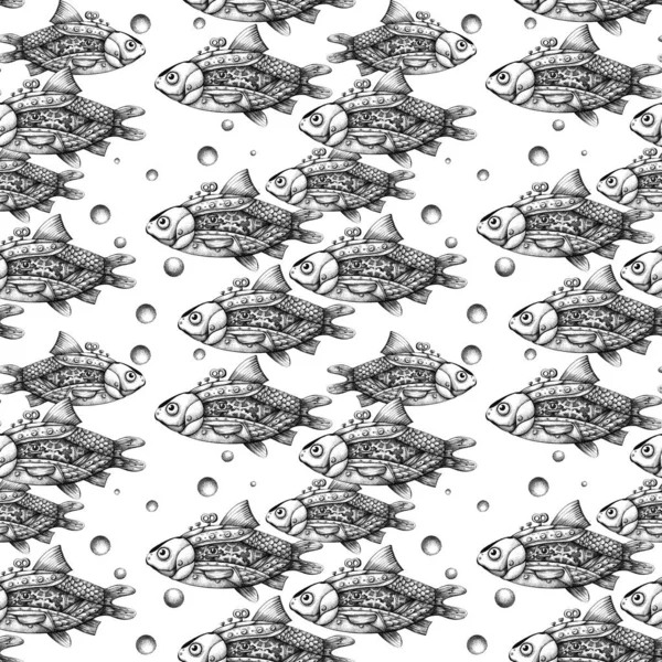 Graphic Set Patterns Fish Style Steam Punk — Stock Photo, Image