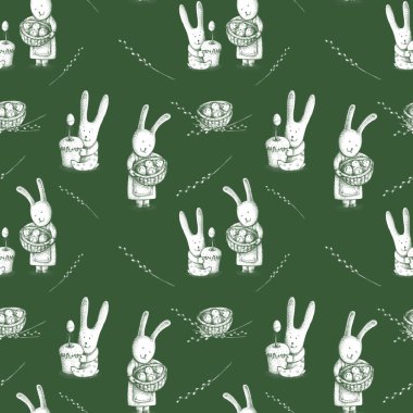 Tavşanlar ve kekler ile grafik paskalya seti