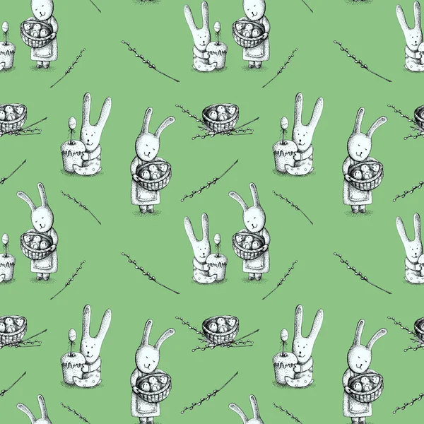 Tavşanlar Kekler Ile Grafik Paskalya Seti — Stok fotoğraf