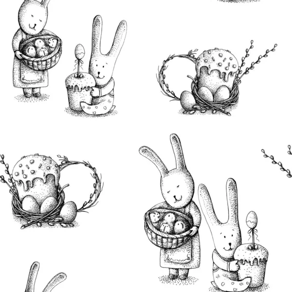 Графический Пасхальный Набор Зайцами Тортами — стоковое фото