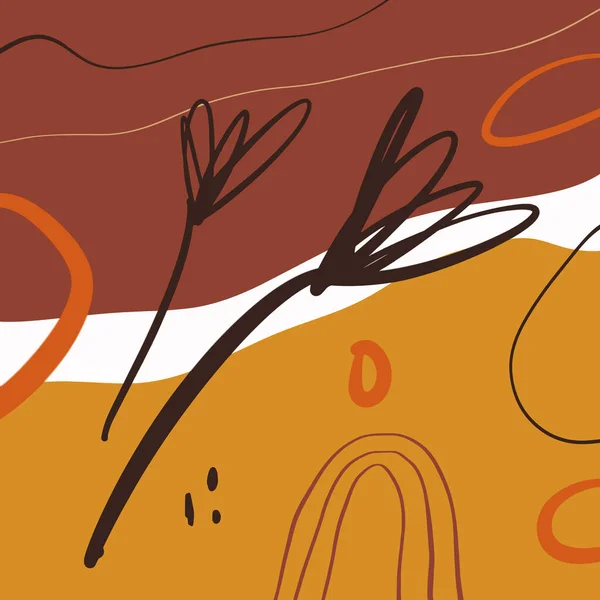 兵马俑花艺印刷品现代绘画时尚斯堪的纳维亚风格的色彩摘录海报当代印刷品燃烧橙色矢量画笔 — 图库矢量图片