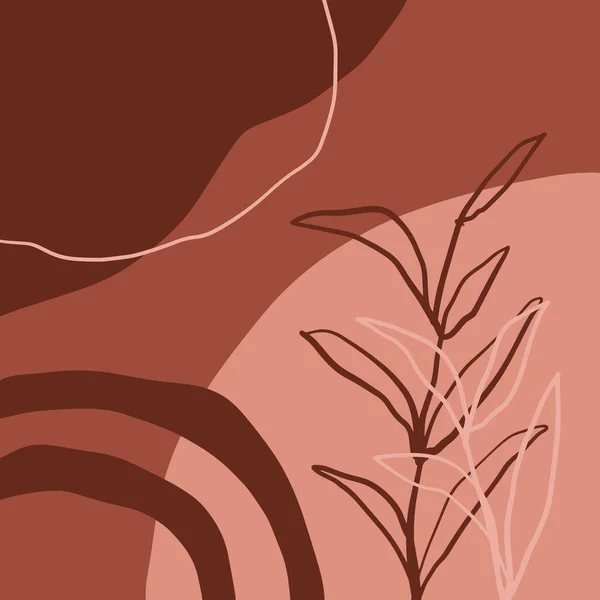 Modern Abstracte Vormen En Planten Terrae Modern Geometrische Textuur Affiche Terracotta Floral Art Print Schilderen Mode Kleur Abstractie Hedendaags Gebrande Oranje Vector Illustratie Clipart — Stockvector