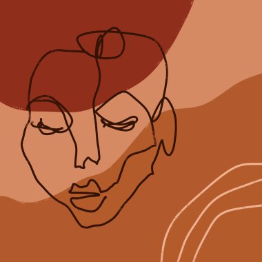 Basit El Çizimi Terracotta Sanat Soyutlaması Modern Moda Çizgisi Portre Yüzü Tek Renkli Yazıcı Tekstil Vektörü