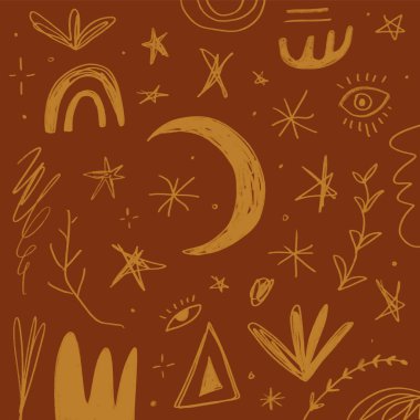 Elle çizilmiş grafiksel fırçalı Terrazzo Elementleri ile Modern Terracotta Arkaplanı Soyut Çizgiler Stil Poster Vektörü Clipart