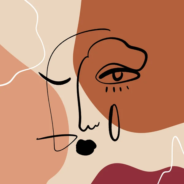 추상적 인 따뜻 한 Terracotta nude 색상 모양 인테리어 포스터 패션 회화 얼굴 그림 실루엣 라인 추상 화 현대 미적 인쇄 미니멀리즘 — 스톡 벡터