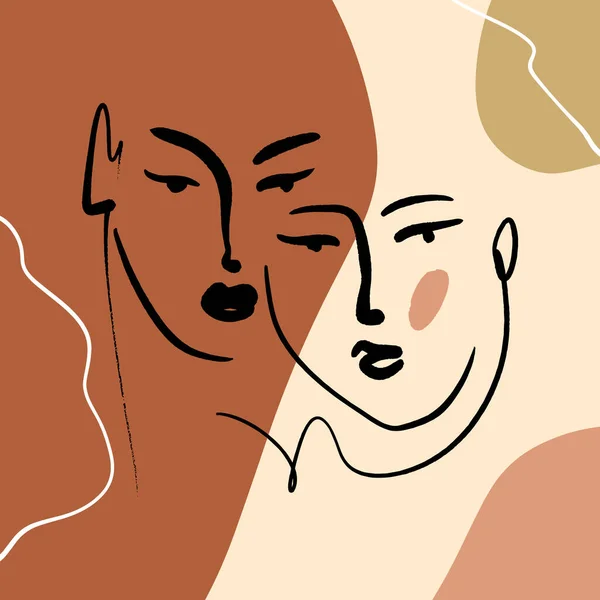 Abstract Warm Terracotta Naakt Kleur Vormen Interieur Affiche Mode Artistiek Portret Geschilderd Illustratie Gezicht Silhouet Lijn Tekenen Abstractie Modern esthetisch Print Minimalisme Contour Handtekening L — Stockvector