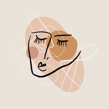 Kadın Yüzü Kolajı Sıcak Terracotta Çıplak Renk Şekilleri İç Moda Posteri Resmedilmiş Resim Silueti Çizimi Soyut Çizim Modern Estetik Minimalizm Conto