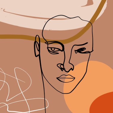 Kadın Yüzü Kolajı Sıcak Terracotta Çıplak Renk Şekilleri İç Moda Posteri Resmedilmiş Resim Silueti Çizimi Soyut Çizim Modern Estetik Minimalizm Conto