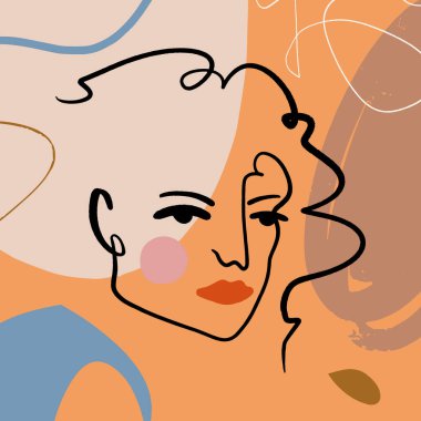 Kadın Yüzü Kolajı Sıcak Terracotta Çıplak Renk Şekilleri İç Moda Posteri Resmedilmiş Resim Silueti Çizimi Soyut Çizim Modern Estetik Minimalizm Conto