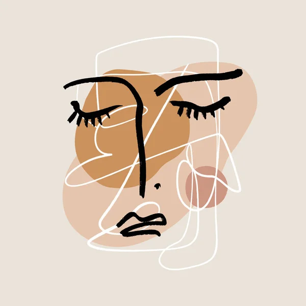 Woman Face Collage Abstract Warm Terracotta Nude Color Shapes Interior Poster Fashion Artistic Portrait Painted Illustration Silhouette Line Drawing Abstraction Modern Aesthetic Print Minimalism Conto — Stock Vector