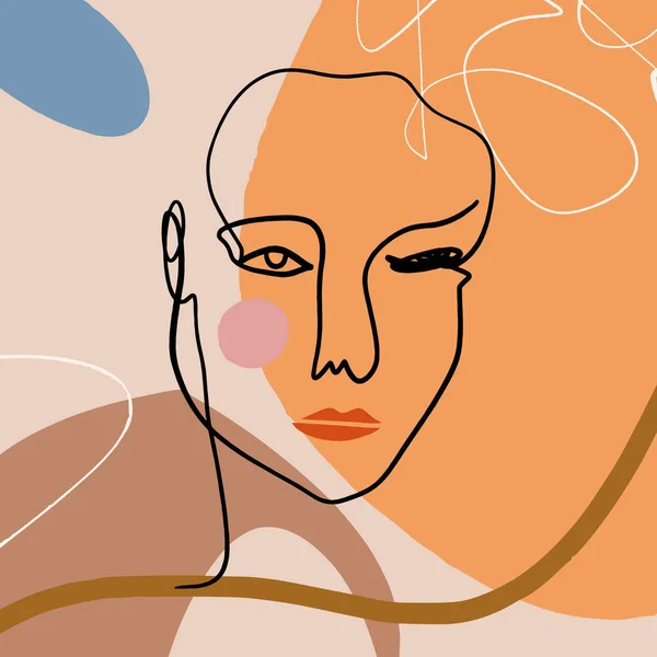 Mulher Face Collage Abstrato Quente Terracota Nu Cor Formas Interior Cartaz Moda Retrato Artístico Ilustração Pintada Silhueta Linha Desenho Abstração Estética Moderna Imprimir Minimalismo Conto —  Vetores de Stock