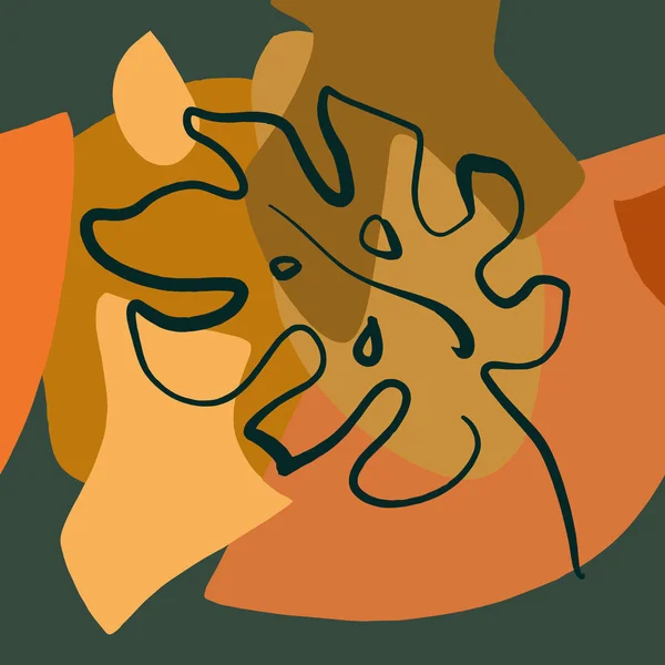 Konstnärlig modern terrakotta palett bakgrund handritad grafisk tropisk sommar växt monstera blad abstrakta linjer elegant affisch vektor Clipart — Stock vektor