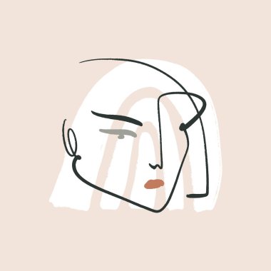 Modern Boho Pastel Terracotta Kolaj Hattı Kadın Yüzü Moda Minimalist Vector Illustration Modern Soyut Grafikler Clipart