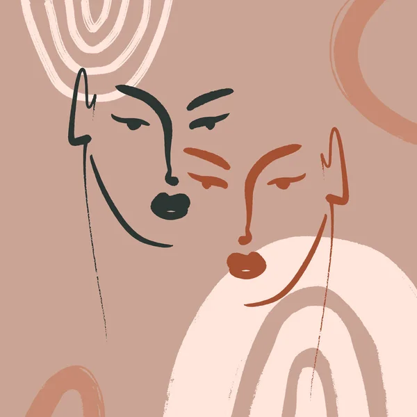 Modern Boho Pastel Terracotta Collage Line Tekenen Afrikaanse Zwarte Vrouwen — Stockvector