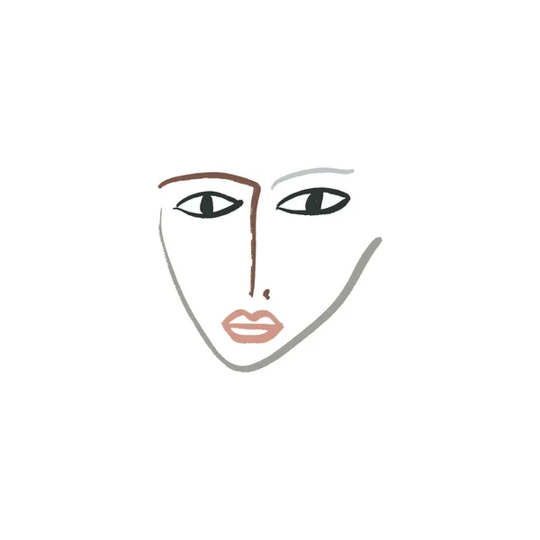 Simple dibujado a mano arte de la cara de retrato de línea de moda. Ilustración vectorial — Vector de stock