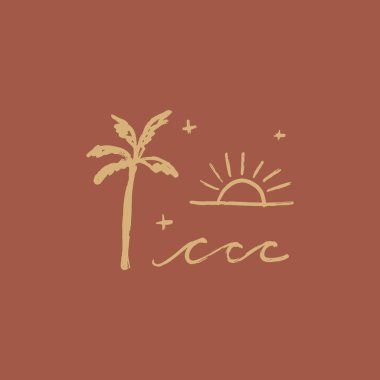 Terracotta Art Print Soyut Palm Modern El Yazısı Soyut Çizim Posteri Çağdaş Yanık Turuncu Renk Vektörü Resimleri Clipart