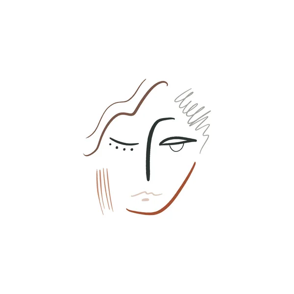 Garis Boho Menggambar Wanita Wajah Mode Kecantikan Minimalis Vektor Ilustrasi - Stok Vektor