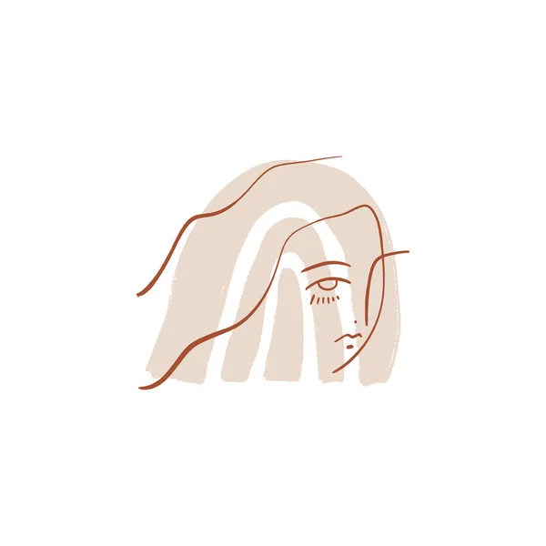 Terracotta Boho Line Drawing Woman Face Fashion Beauty Minimalist Vector Illustration — Stock Vector