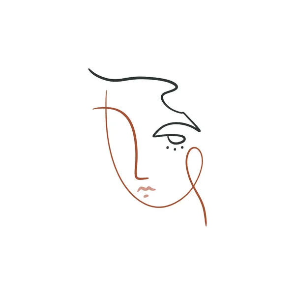 Terracota Boho Line Dibujo Mujer Cara Moda Belleza Minimalista Vector Ilustración — Vector de stock