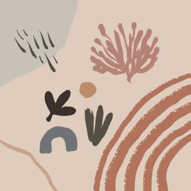 Terracotta Mercanları Bej Allık Orta Yüzyıl Sanat Soyut Çizgisi Şekilleri Yazdırılabilir Duvar Dekorasyonu Minimalist Boho Poster Vektörü