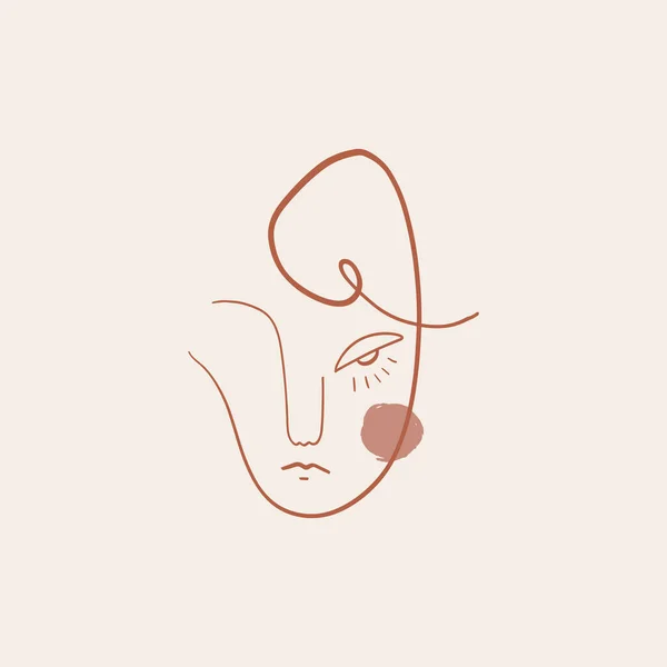 Πρόσωπο Σκίτσο γραμμή Σχέδιο Εκτύπωση Minimalist Γυναίκα Τέχνη Απλή Μόδα Εικονογράφηση Αφίσα στο στυλ Πικάσο Διάνυσμα — Διανυσματικό Αρχείο