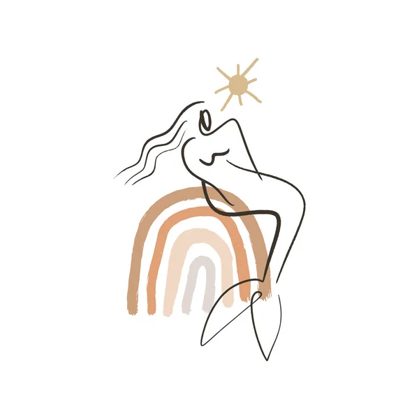 Continu lijn kunst zeemeermin meisje vrouwelijke figuur lichaam vrouw minimalistische afdrukken vrouwelijke contour illustratie Picasso stijl — Stockvector