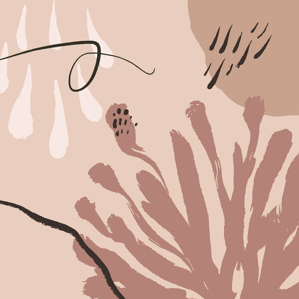 Terracotta Coral Beige Blush Mid-Century Art Abstract Line Shapes Printable Wall Decor Minimalist Boho Poster Vector