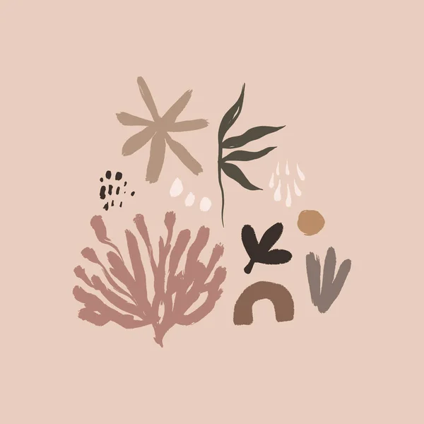 Terracotta Koralen Beige Blush Midden-eeuwse kunst Abstracte lijnvormen Afdrukbare wanddecoratie Minimalistisch Boho Poster Vector — Stockvector