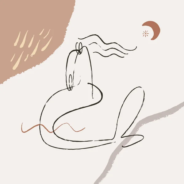 Linea continua arte sirena ragazza figura femminile corpo donna stampa minimalista contorno femminile illustrazione stile Picasso — Vettoriale Stock
