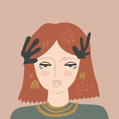 Bitki Leydi Ginger İrlandalı Sihirli Güzel Kız Elf Kadın Portresi Kızıl Saçlı Peri Güzellik Konsepti Kadın Avatar Düz Güzellik Tarzı Vektörü