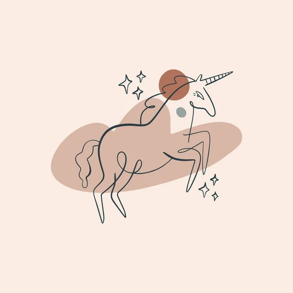 Terracotta Beige Blush Mid-Century Cute Line Art Unicorn Poster - Stok Vektor