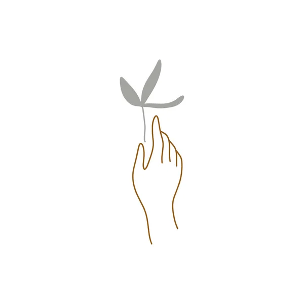 Flat human hand holding branch. Urban jungle, ecology, vegan concept. Green life and ecology subject. Good for t-shirt prints, logos, advertising banners. Vector illustration. — 스톡 벡터