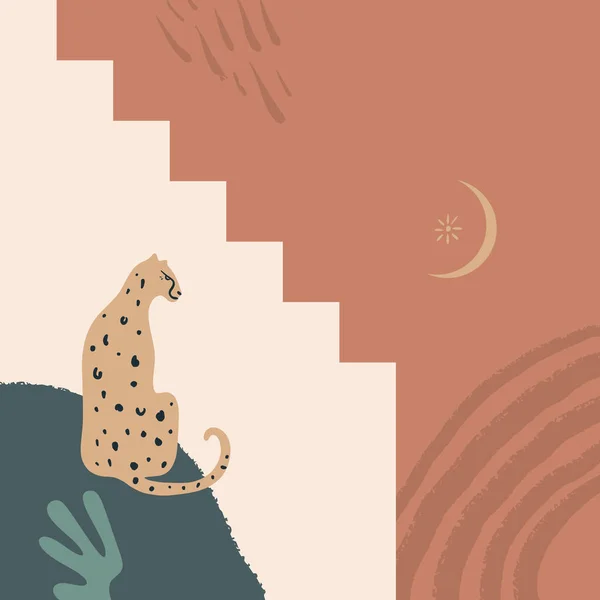 Exotische Wildkatze. Leoparden gesetzt. Bewohner Asiens. gut für den Sommerverkauf, Social-Media-Werbeinhalte, T-Shirt-Prints und vieles mehr. Vektorillustration. — Stockvektor