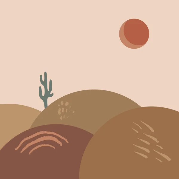 Modern abstract Arizona woestijn achtergrond frame ontwerp, goed voor de zomer te koop, social media promotionele inhoud en nog veel meer. Bloemensilhouet element. Pastel natuurlijk aards kleurenpalet. Vector — Stockvector