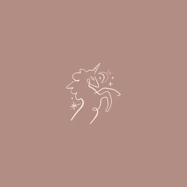 Tiny handdrawn line style logo or icon symbol of magical unicorn. Good for fashion theme, beauty industry, wedding postcards. Vector illustration. — Stock Vector