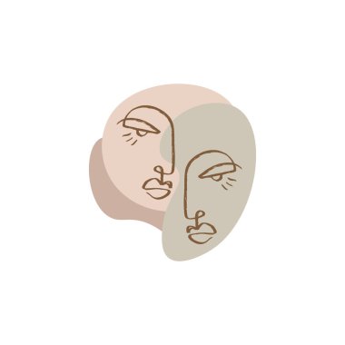 Sürekli çizim çizimleri çiziyor. Modern soyut çizimler. Minimalist tarzda bir portre. Vektör çizimi. Clipart