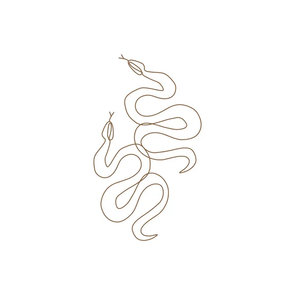 Minimaliste ligne art serpents couple. Modèle d'icône ou de logo Boho. Illustration vectorielle. Clipart — Image vectorielle