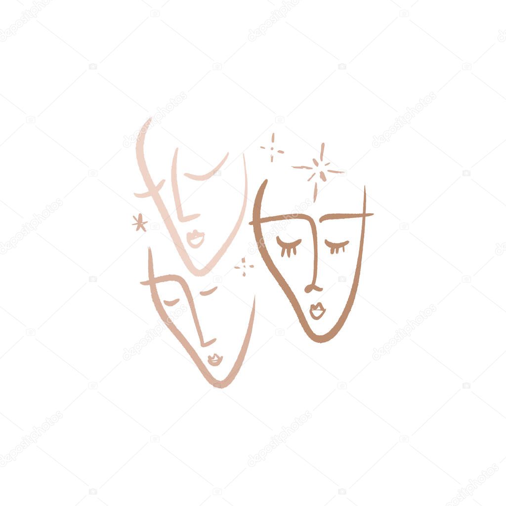 Continuous line art face sketch. Modern abstract drawing. Portrait in minimalistic style. Vector illustration. Clipart image.