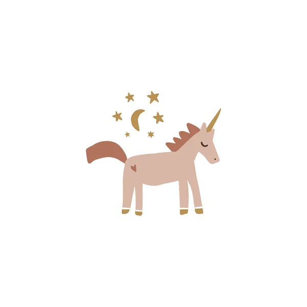 Cute isolated stylish boho moon unicorn composition. Good night concept. Magical animals. Pastel colors. Pony nursery print. Vector — Stock Vector