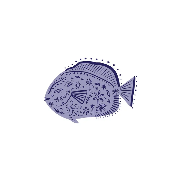 Vecteur dessiné à la main gribouillis élégant illustration de poisson tropical. Art de la faune décorative — Image vectorielle