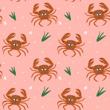 Vektör kral yengeç vintage süsleme, kolaj biçimi dikişsiz desen