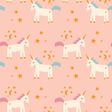 Vector boho bebek tek boynuzlu at kusursuz desen, kız parti atı, masal midillisi arka plan, prenses duvar kağıdı